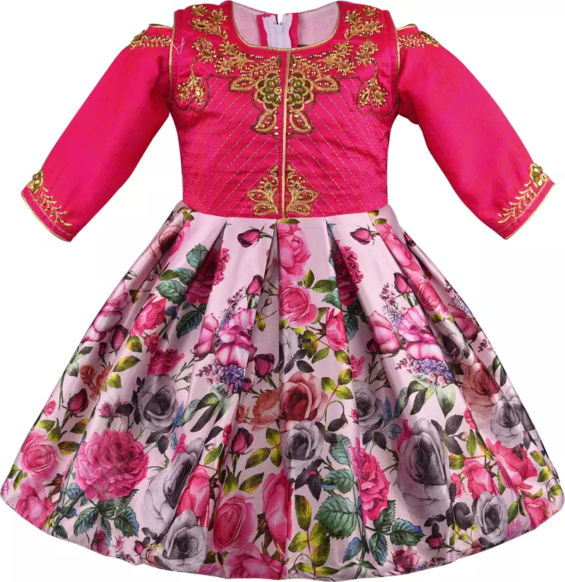 Pink satin stitched    dress