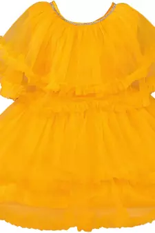 Yellow Net stitched    dress