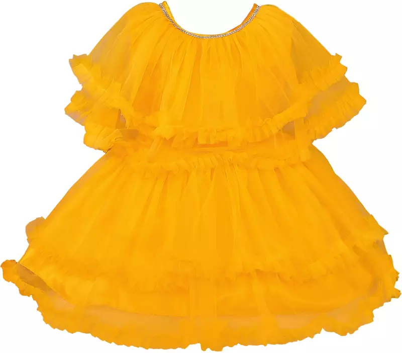 Yellow Net stitched    dress