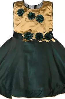 Green satin stitched    dress