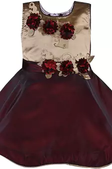 Maroon satin stitched    dress