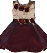 Maroon satin stitched    dress