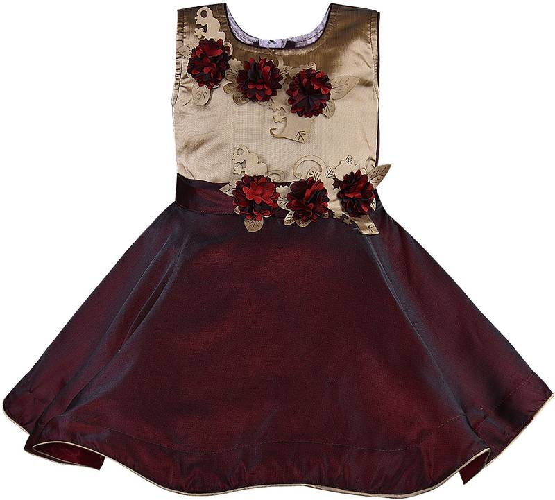Maroon satin stitched    dress