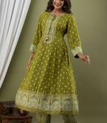 Women's Beautiful Rayon Printed Anarkali Kurta With Plazzo And Dupatta Sets