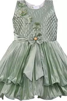Green satin stitched    dress