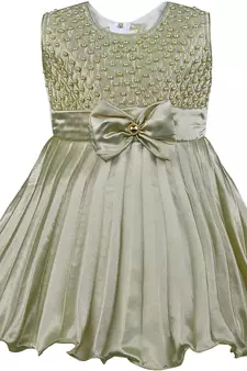 Green satin stitched    dress