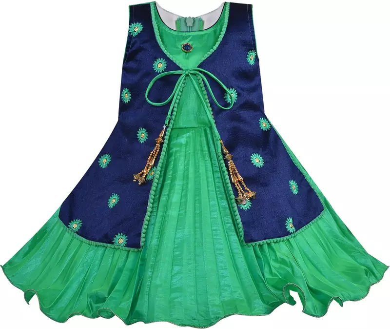 Green satin stitched    dress