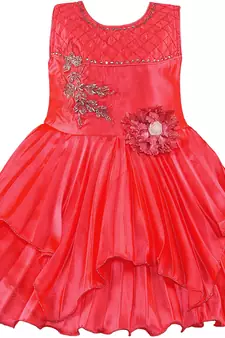 Red satin stitched    dress