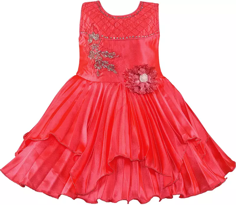 Red satin stitched    dress
