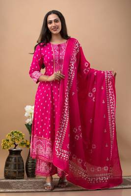 Women's Beautiful Rayon Printed Anarkali Kurta With Plazzo And Dupatta Sets 1