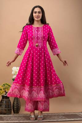 Women's Beautiful Rayon Printed Anarkali Kurta With Plazzo And Dupatta Sets 4