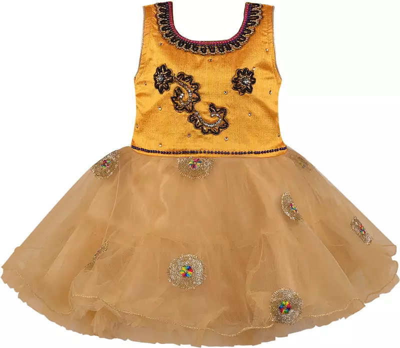 Beige Net stitched    dress