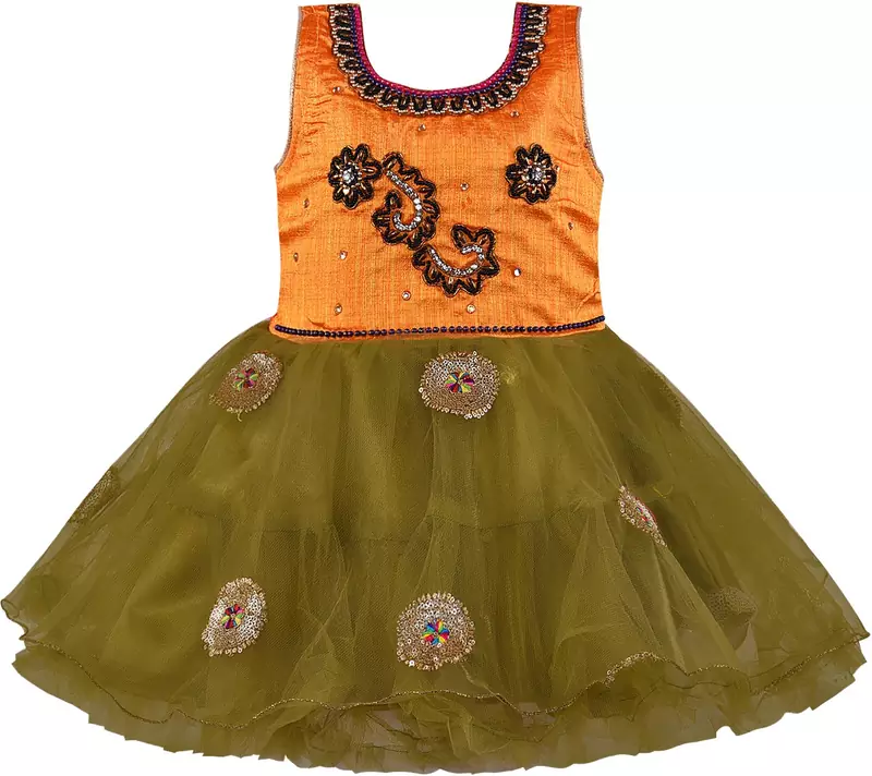 Green Net stitched    dress