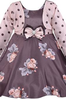 Brown satin stitched    dress