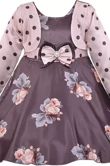 Brown satin stitched    dress