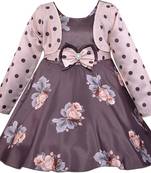 Brown satin stitched    dress