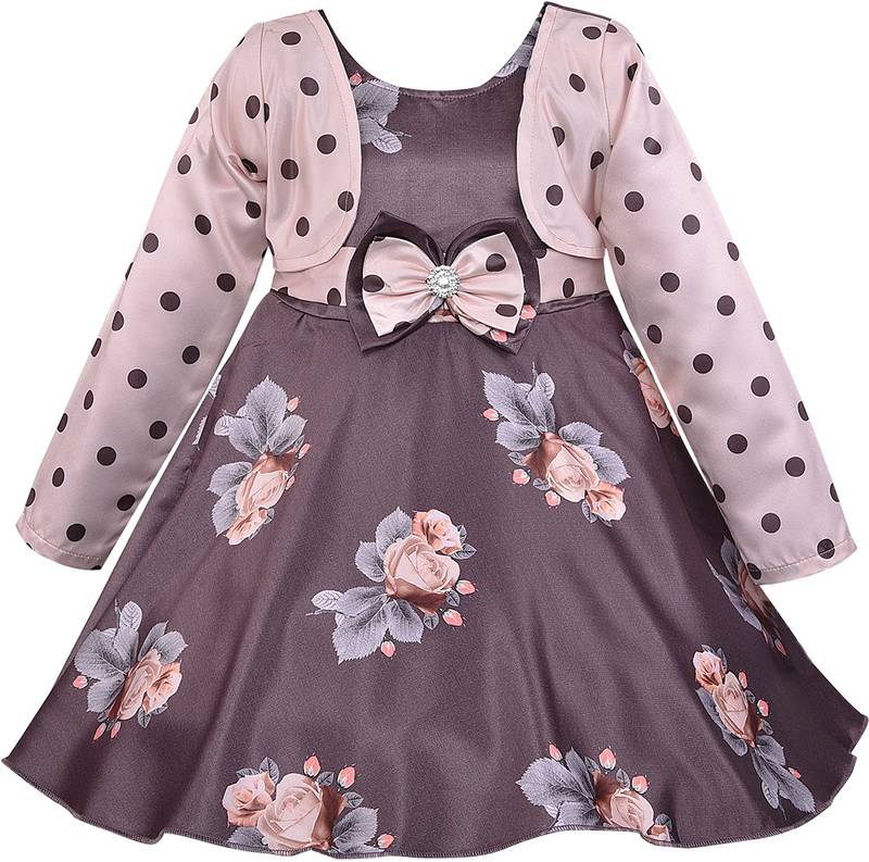 Brown satin stitched    dress