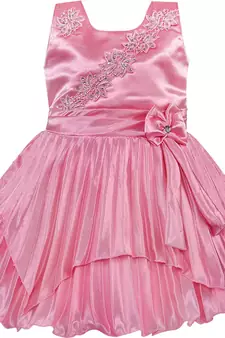 Pink satin stitched    dress