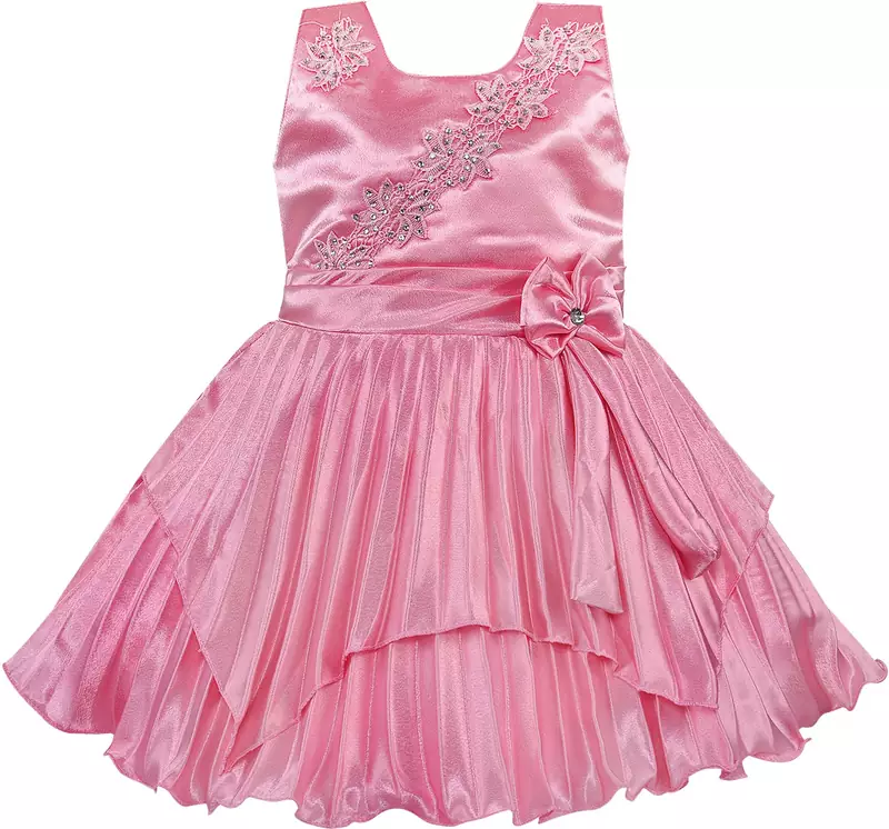 Pink satin stitched    dress