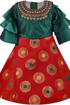 Red Silk stitched    dress