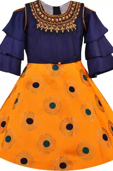 Yellow Silk stitched    dress