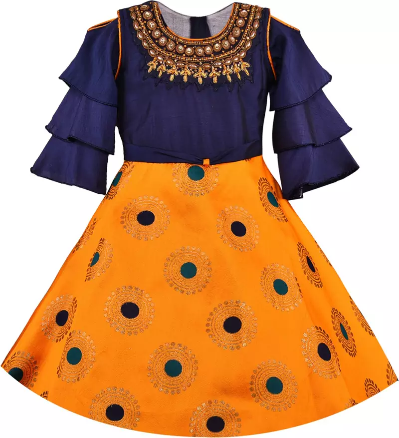 Yellow Silk stitched    dress