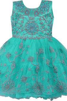 Green Net stitched    dress