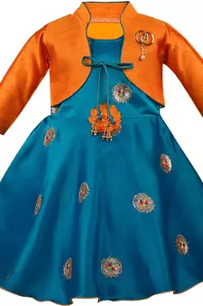 blue Silk stitched    dress