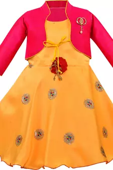Yellow Silk stitched    dress