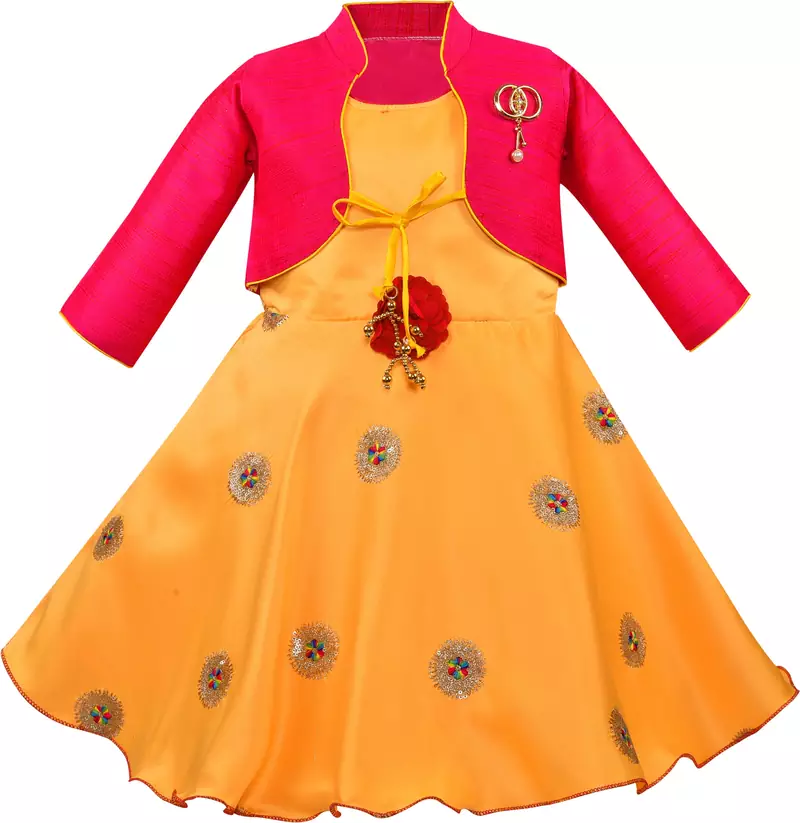 Yellow Silk stitched    dress