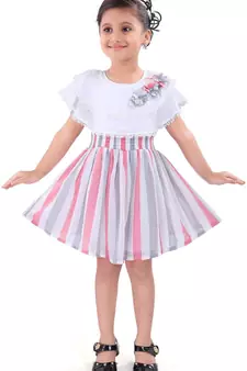 White satin stitched    dress