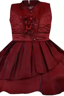 Maroon satin stitched    dress