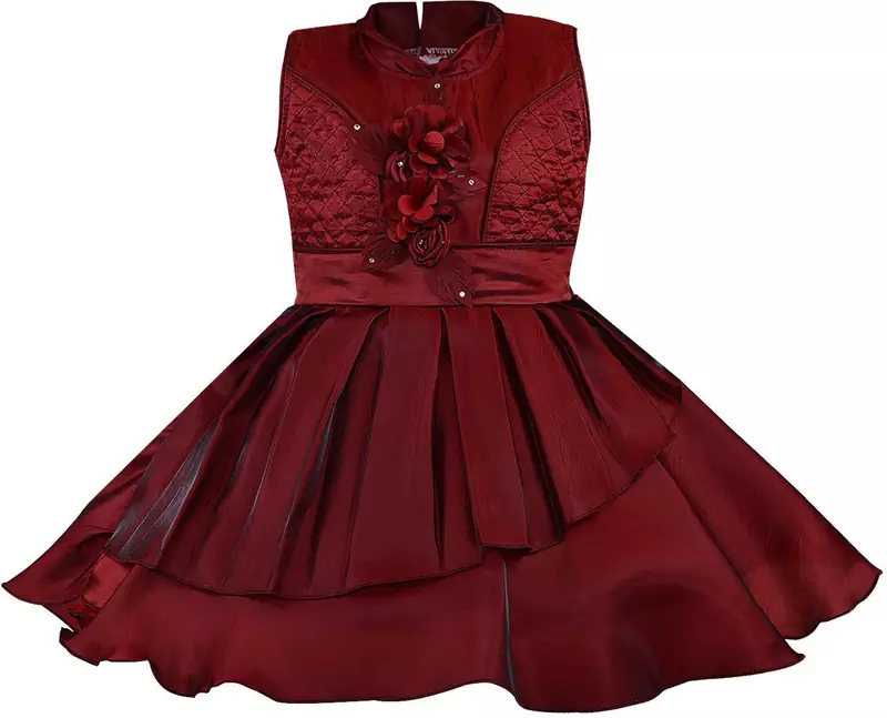 Maroon satin stitched    dress