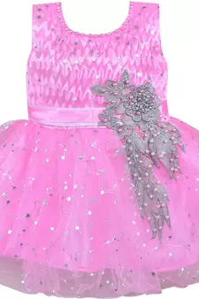Pink Net stitched    dress