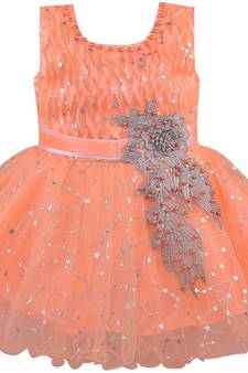 Orange Net stitched    dress