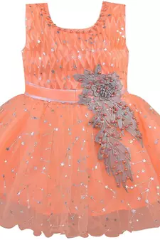 Orange Net stitched    dress