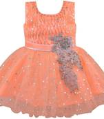 Orange Net stitched    dress