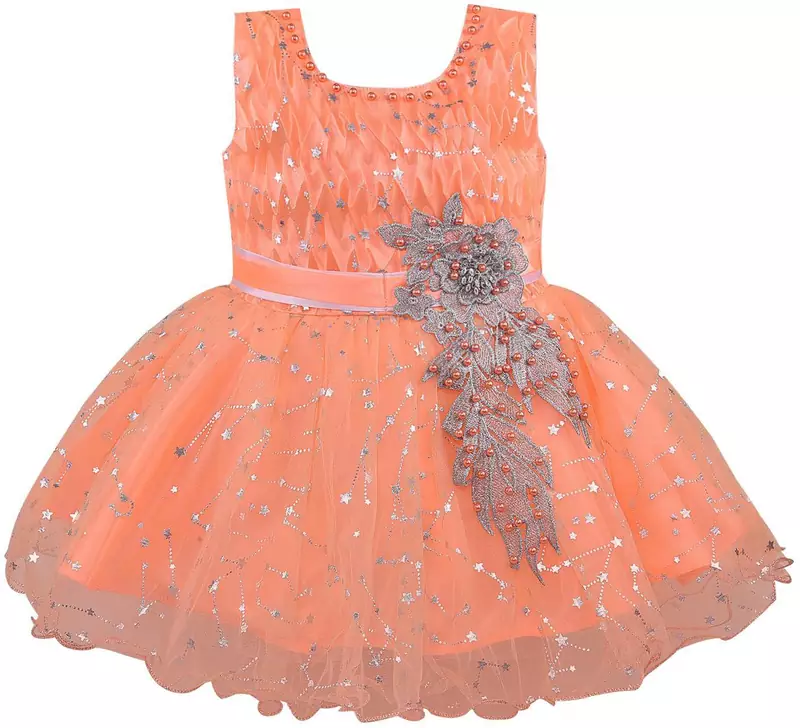 Orange Net stitched    dress