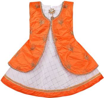 Orange Art Silk stitched    dress 1