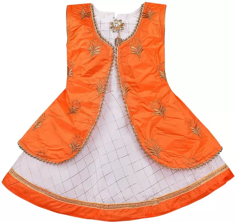 Orange Art Silk stitched    dress