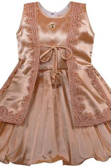 Beige satin stitched    dress