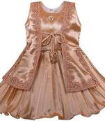 Beige satin stitched    dress