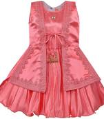 Pink satin stitched    dress