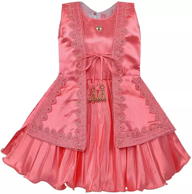Pink satin stitched    dress
