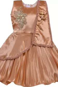 Beige satin stitched    dress