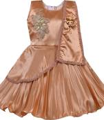 Beige satin stitched    dress