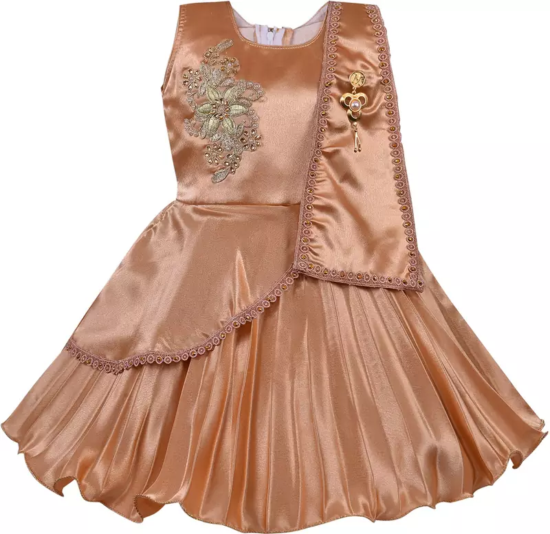 Beige satin stitched    dress