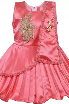 Orange satin stitched    dress