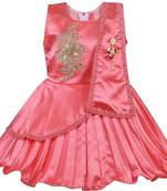 Orange satin stitched    dress