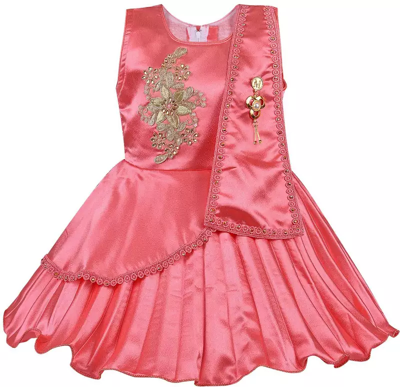Orange satin stitched    dress